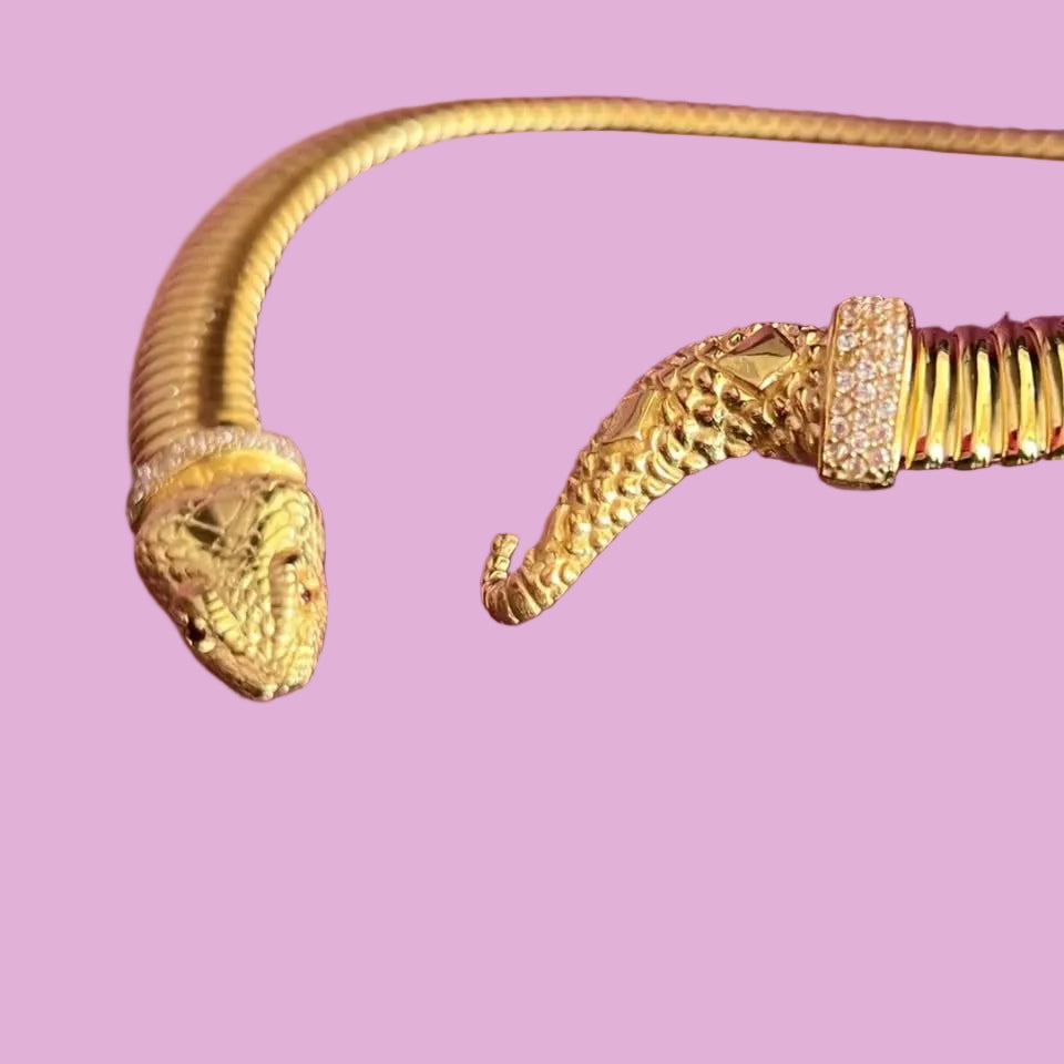 Collana Tubogas Viper  Snake con zirconi argento 925 placcato oro giallo