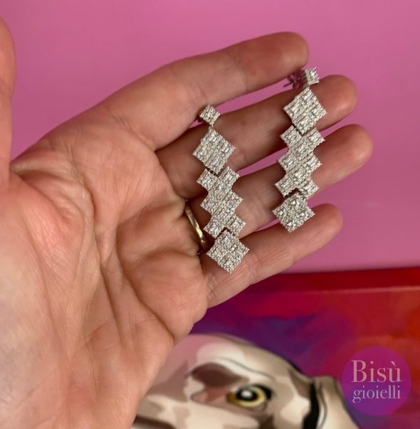 Orecchini  losanghe argento 925 con zirconi